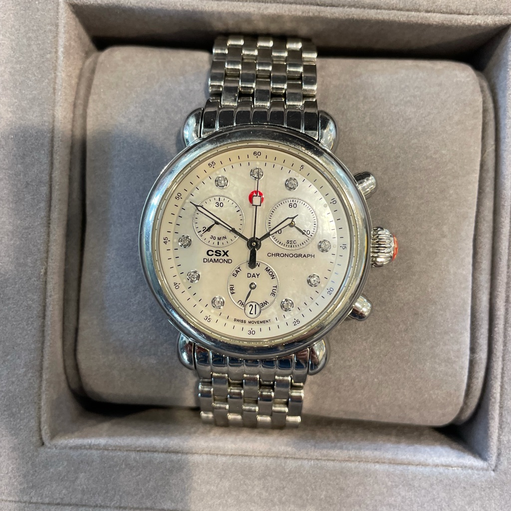 Michele Csx Diamond Chronograph Silver Watch With Cream Dial